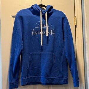 Blue Hoodie with White Drawstrings